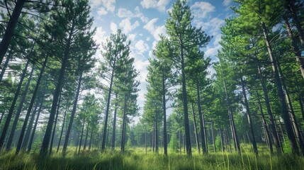 Obraz premium Extremely Tall Pine Woodland on a Bright Day