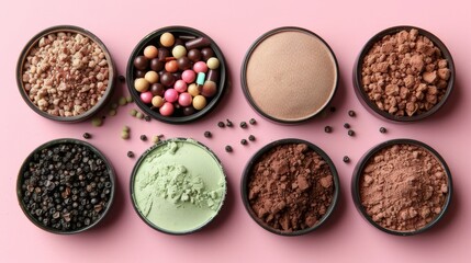 Selection of premium natural brush makeup products for flawless cosmetics application