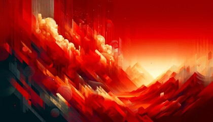 Abstract Red Mountain Landscape Digital Art