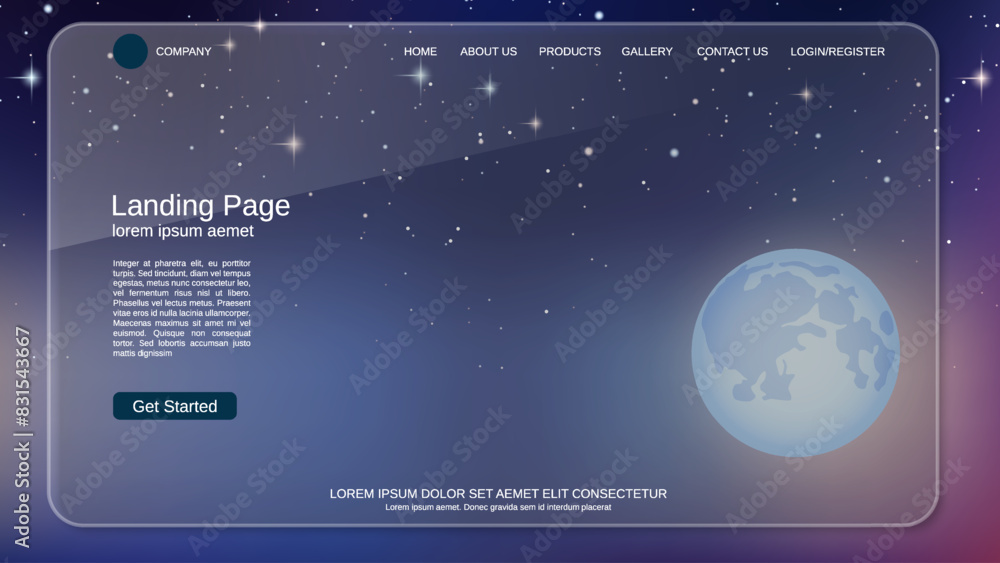 Poster modern trendy landing page vector design template. deep space background