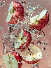 red apple and a slice of apple in water