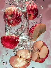 apples in water splash