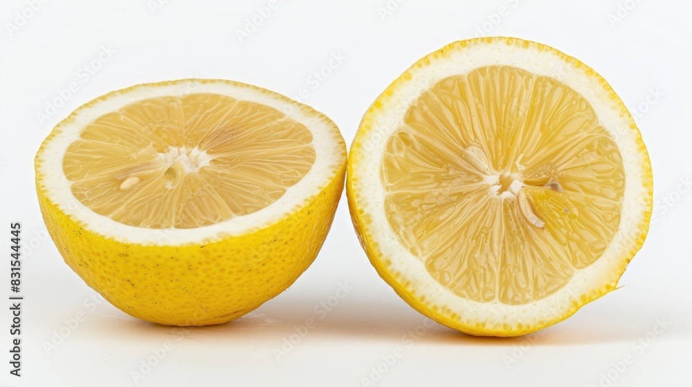 Poster lemon half and slice ripe isolated on white background with complete depth of field