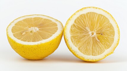 Lemon half and slice ripe isolated on white background with complete depth of field