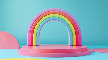 Playful Product Display with Colorful Rainbow Arch