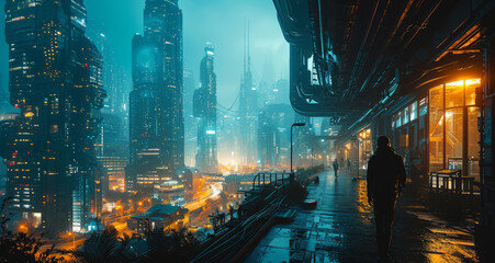 Naklejka premium Traffic on a wet street at night in the City.