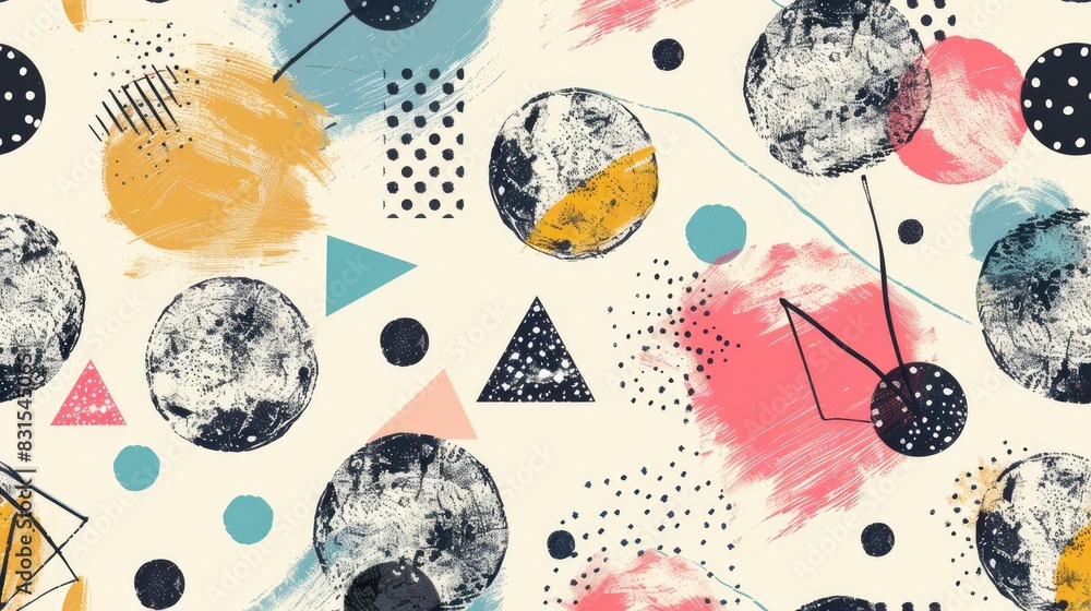 Poster abstract geometric seamless pattern with hand drawn circles spots and triangles modern artistic desi