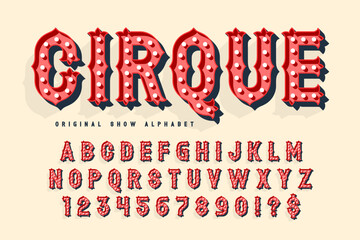 Retro circus alphabet design, cabaret, fairy LED lamps letters and numbers. © Aleksandr