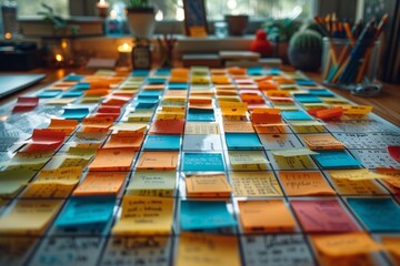 time management essential, a desk calendar adorned with colorful sticky notes and highlighted deadlines, conveying the significance of time management in our everyday routines