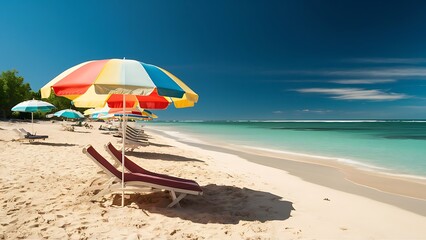 beach chairs and umbrella on the beach