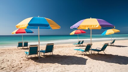 beach chairs and umbrella on the beach