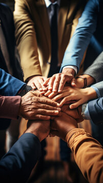 A powerful image of a diverse team's hands stacked in unity, symbolizing teamwork and collaboration