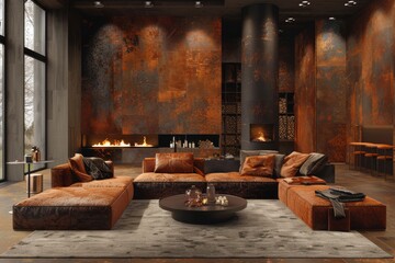 Cozy living room with dark walls, warm lighting, and elegant decor, creating an intimate and inviting space perfect for relaxation and socializing