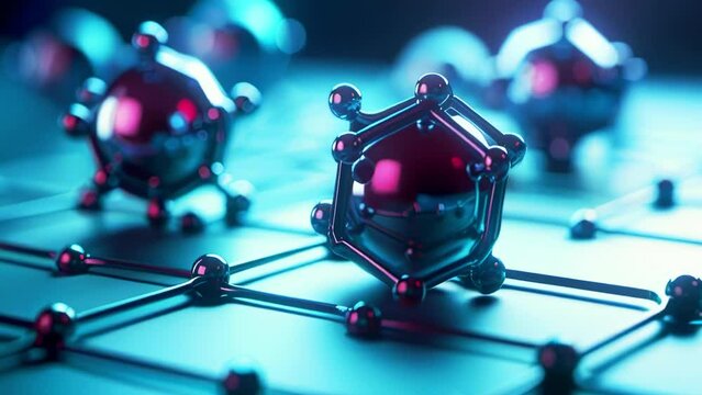  Abstract 3D Molecular Structure Animation. For Technology, Science, and Futuristic Concepts in Design
