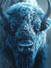 Stunning Azure and White Bison with Hyper Detailed Fur