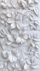 White geometric floral leaves 3d tiles wall texture background illustration banner panorama