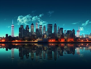 Fototapeta premium Futuristic city with a blue sky and clouds