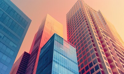 Obraz premium urban skyscraper buildings, --ar 5:3 --stylize 75 Job ID: ce854889-af4e-41f3-a16e-8f2c8e5cec45