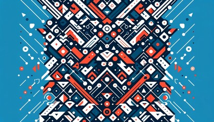 Geometric Abstract Pattern with Blue and Red Accents