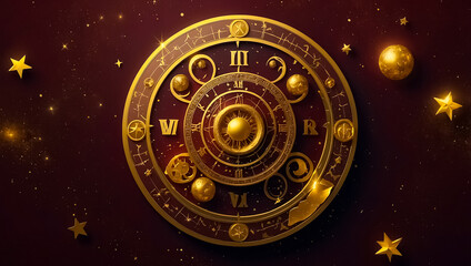 Obraz premium Astrological wheel golden on dark background