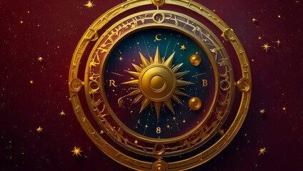 Fototapeta premium Astrological wheel golden on dark background