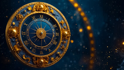 Obraz premium Astrological wheel golden on dark background luxurious
