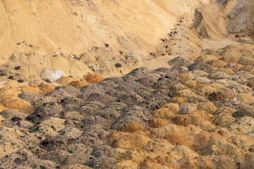 A large sand quarry. The place of sand extraction on an industrial scale.