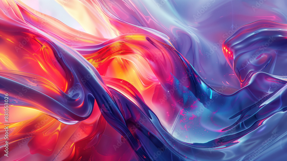 Poster colorful wave-like patterns in digital art. abstract composition of colored waves flowing into each 