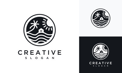 vector template for logo design of natural tree and sunset views