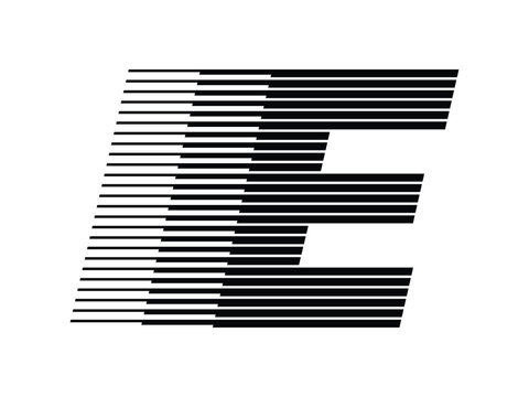Letter E logo with abstract geometric speed motion lines