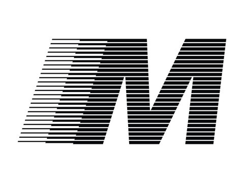 Letter M logo with abstract geometric speed motion lines