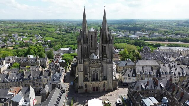 drone video Coutances cathedral France Europe