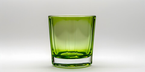 green glass on a white background and empty faceted glass on a white background.
