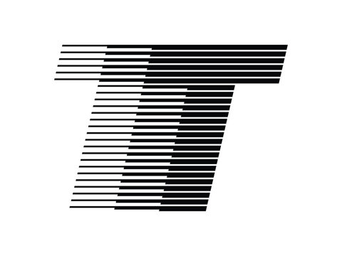 Letter T logo with abstract geometric speed motion lines