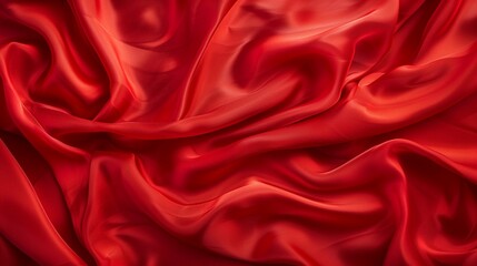 Texture background of a silk cloth with a red color close-up
