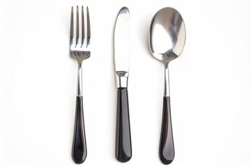 Fototapeta premium Set of cutlery spoon fork and knife stainless steel isolated on white background1