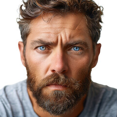 Obraz premium A man's look of intense focus, separated from the background, with the background removed. Concept of concentration. Generative Ai.