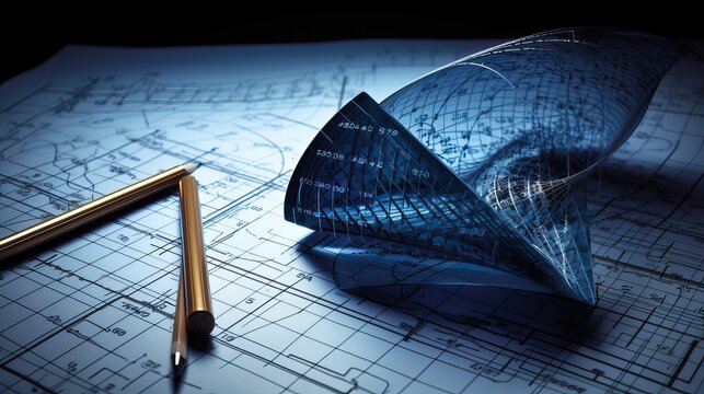 Illustrative design of mathematical modeling in engineering exploration, with a background of paper and stationery