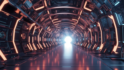 picture of a futuristic tunnel with a bright light at the end of it