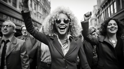 Multiracial peace activists marching with signs in anti war protest against conflict