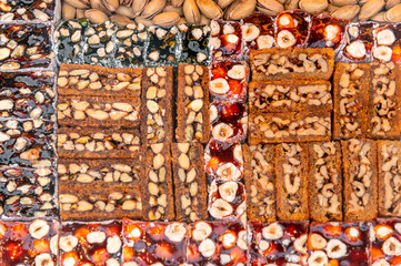Turkish delight sweets for sale at bazaar in Turkey