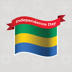 Gabon Wavy Flag Independence Day Banner Background