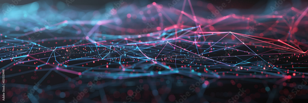Poster digital background with blue and pink network patterns