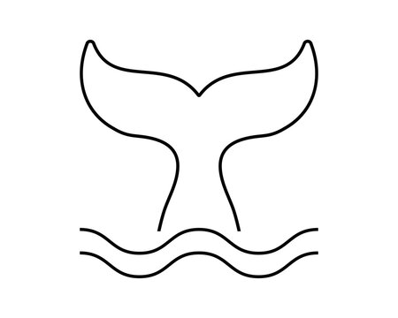 recommend clip art: Whale tail icon with wavy lines. Silhouette of cetacean animal diving in sea isolated on white background. Dolphin, orca, beluga or another marine mammal symbol. Vector outline illustration.
