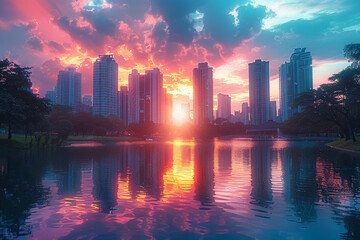 Fototapeta premium A vibrant cityscape with a new real estate development. Concept of urban living and investment opportunities. Generative Ai.