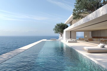 Modern infinity pool with ocean views and sleek design, creating a luxurious and serene environment perfect for relaxation and upscale living