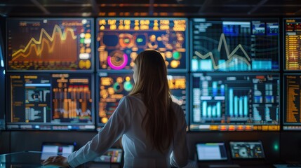 Fototapeta premium Data Analyst Monitoring Real-Time Financial Dashboards