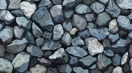 A closeup illustration of a stone wall, filled with various shades and shapes of gray rocks in the style of digital art.