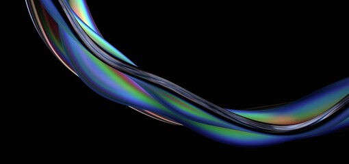 Abstract background design, wavy iridescent shape, 3d render