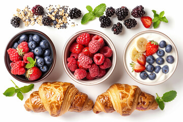 White Table With Bowls of Fruit and Croissants